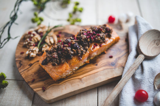 Salmon topped with Walnut Sauce